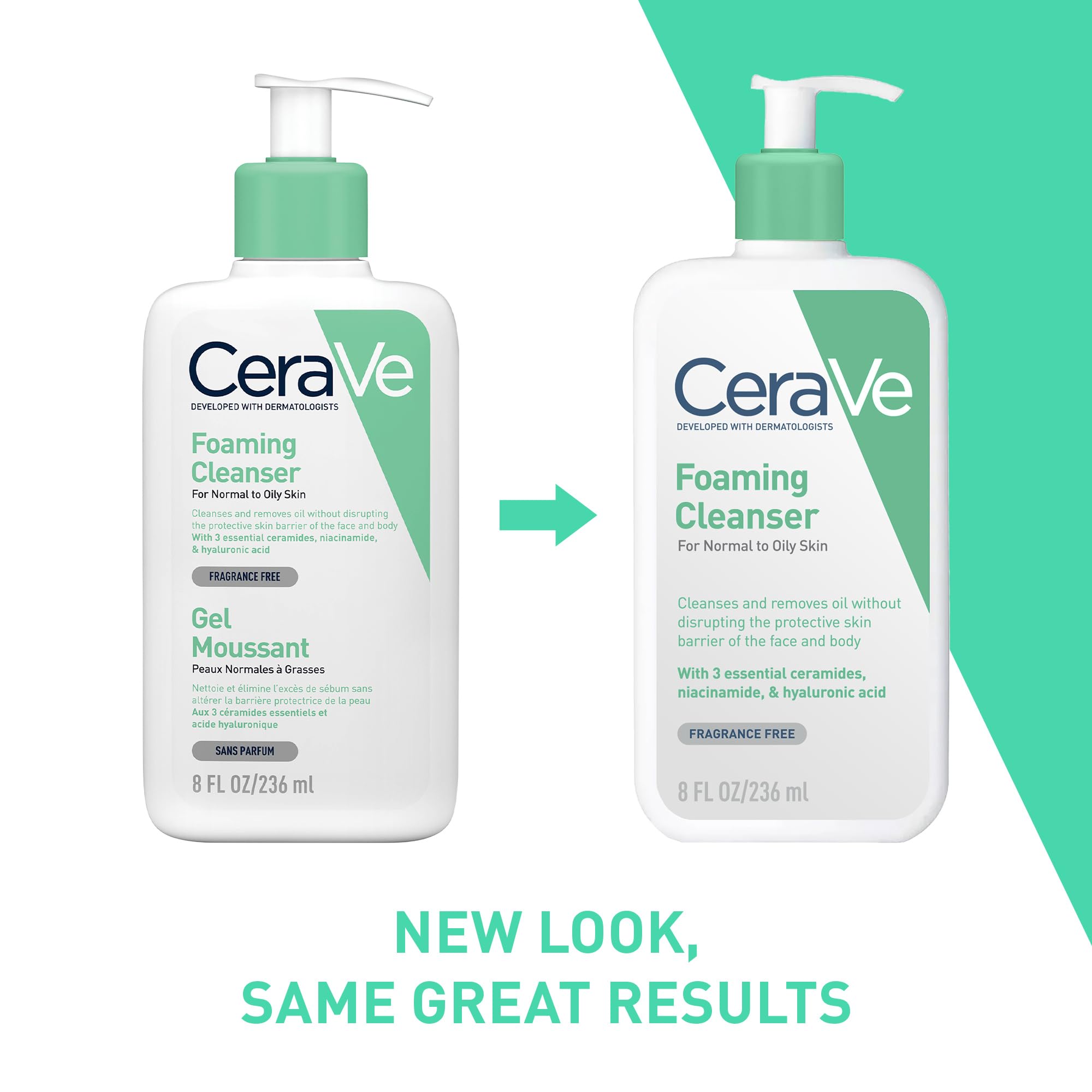 CeraVe Foaming Cleanser, Face & Body, With 3 essential ceramides, niacinamide & hyaluronic acid, For normal to oily skin, 236 ml/8 oz