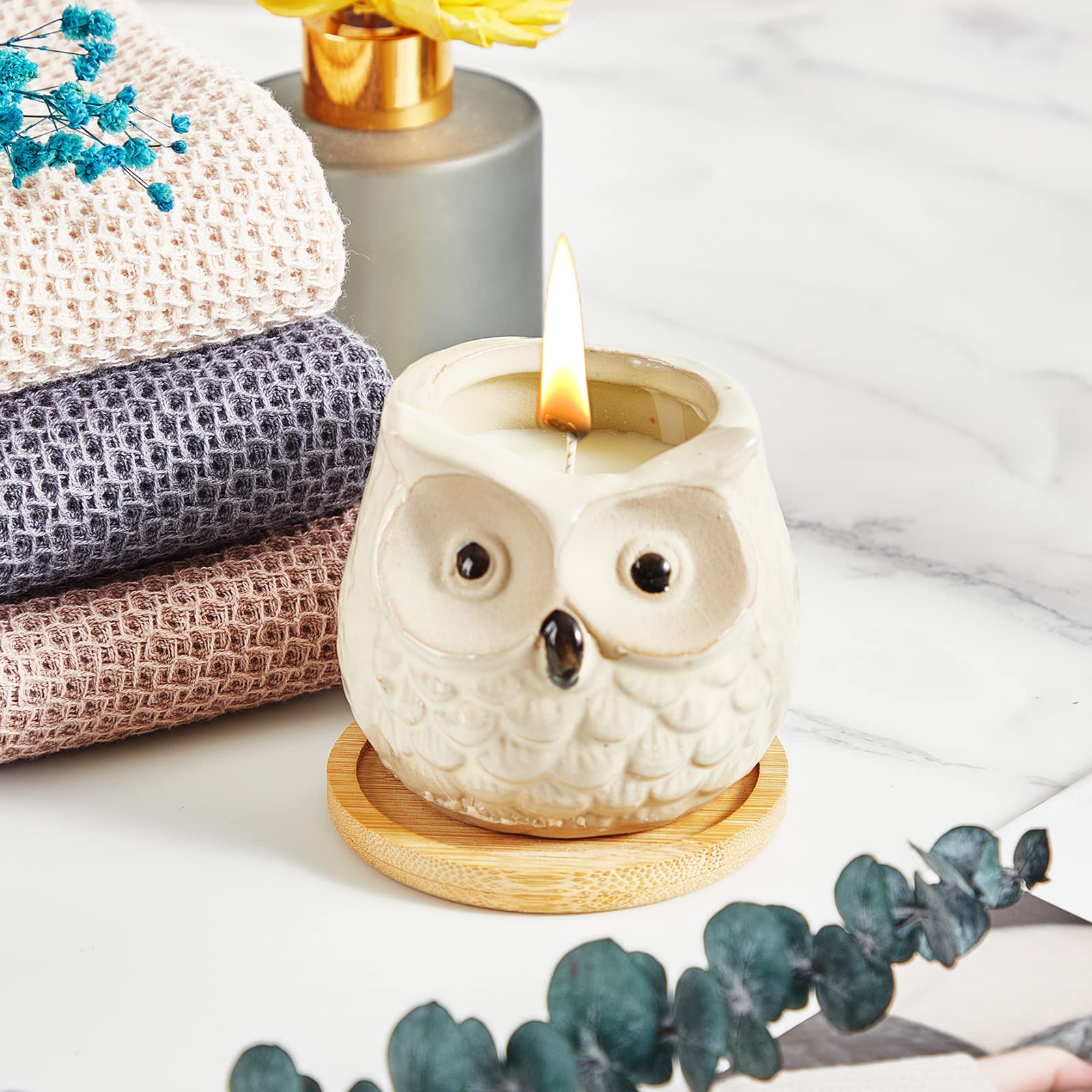 Kinforse Enchanting Owl Scented Candle Gifts for Her – Luxurious Sweet Orange Aromatherapy Candles, Unique Birthday Gifts for Women, Relaxing Bath & Home Set for Best Friends, Wife, Mother