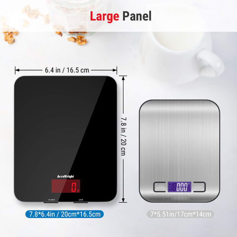 ACCUWEIGHT 201 Digital Kitchen Scales with Tempered Glass Platform (Batteries included), Electronic Weighing Food Scale with Backlit LCD, Multifunction for Office School Home Baking Cooking, 5kg/11lb