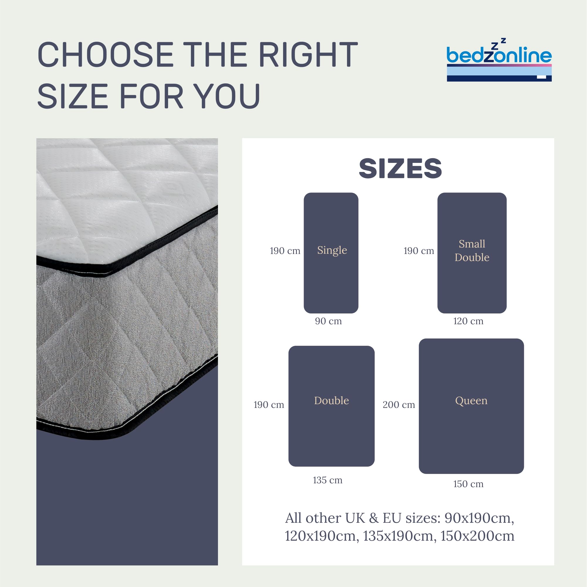 BEDZONLINE Hybrid Memory Foam & Spring Mattress - 4ft6 Double (190 x 135 x 20 cm) | Thick Medium Firmness & Open Coil Sleep Support | Orthopaedic & Pressure Relief | UK Made & Hypoallergenic
