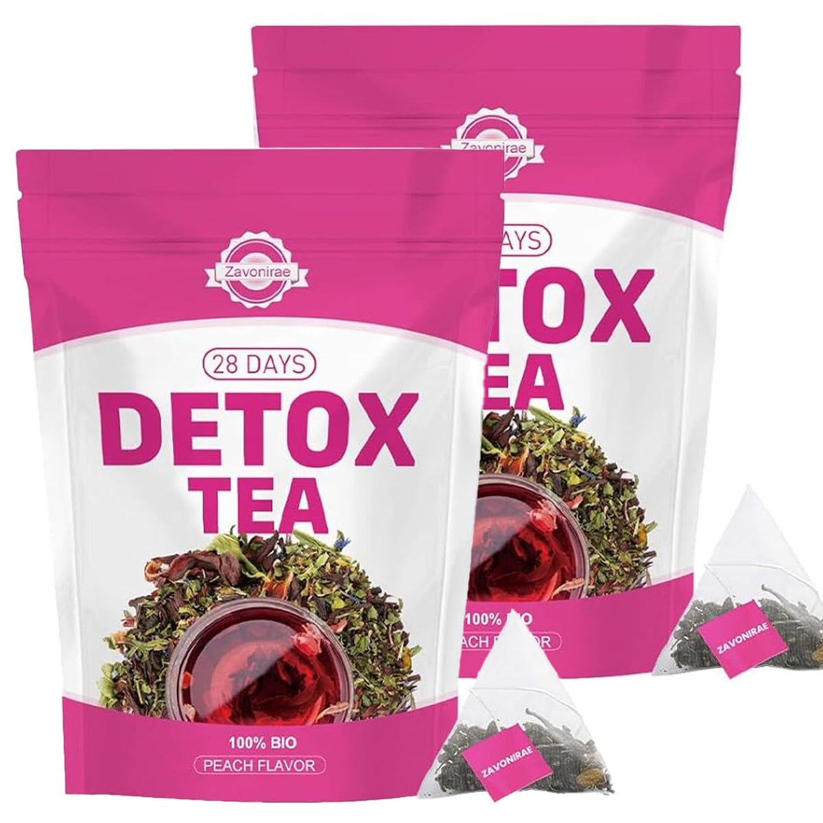 Detox Tea - 56 Days Herbal Tea | Natural Wellness Tea with Green Tea & Dandelion | Gentle Cleanse & Metabolism & Healthy Weight Support | Vegan, Caffeine-Free, Peach Flavour