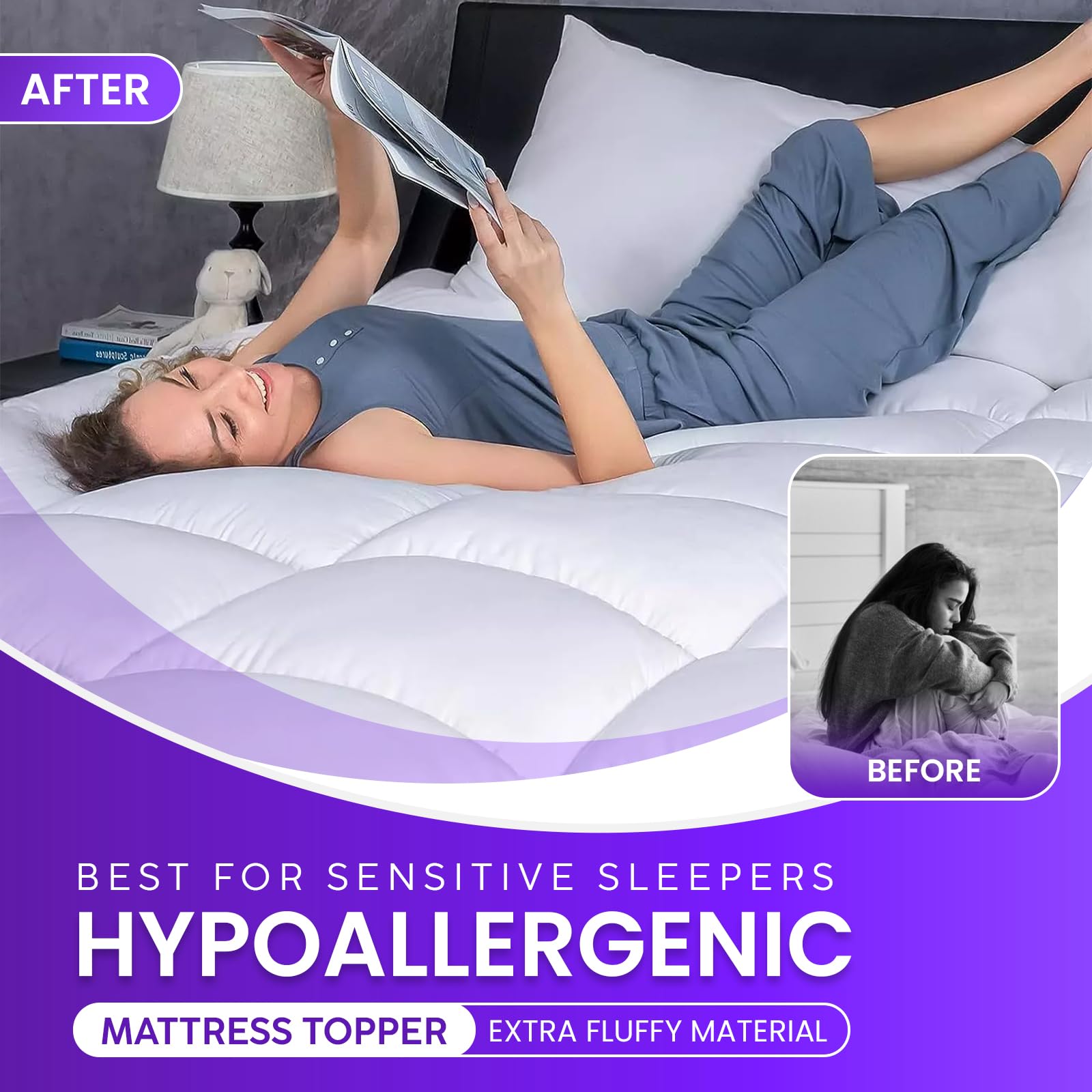 Linens World Small Double Mattress Topper, 10CM Extra Thick Mattress Topper Small Double Bed, 1000GSM Filling Fiber - Luxurious Comfort, Hypoallergenic, Elastic Straps Deep Pocket 4FT Topper