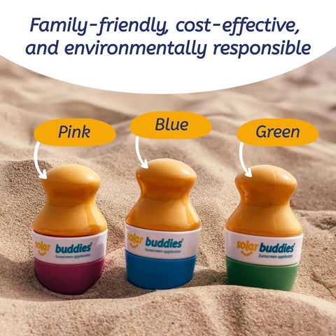 DUO BB Solar Buddies Refillable Roll On Sponge Applicator For Kids, Adults, Families, Travel Size Holds 100ml Travel Friendly for Sunscreen, Suncream and Lotions (Blue/Blue)