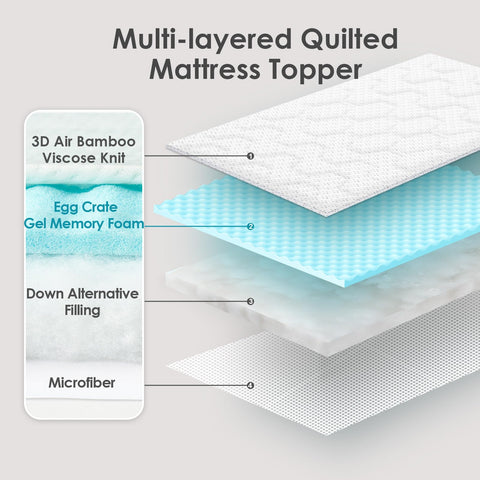 EHEYCIGA Memory Foam Mattress Topper Double Bed, Gel Mattress Pad with Extra Deep Pocket, Breathable Mattress Cover, 135x190x3cm, White