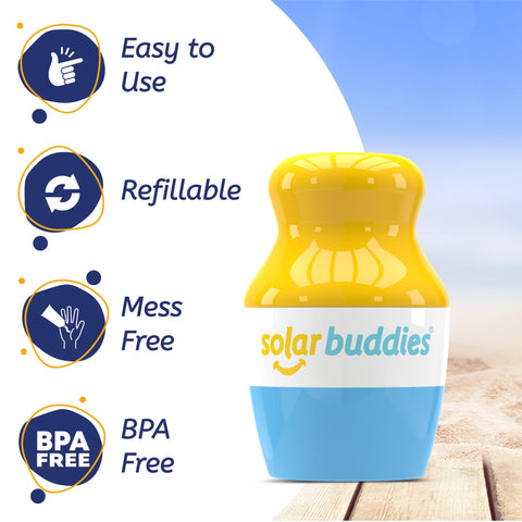 Solar Buddies Sunscreen Applicator - Blue & Green Duo - BPA-Free Refillable Roll on Sponge Sunscreen,Suncream & Lotion Applicator For Kids,Adults & Families-Holds 3.4fl oz, Perfect Size for Travel