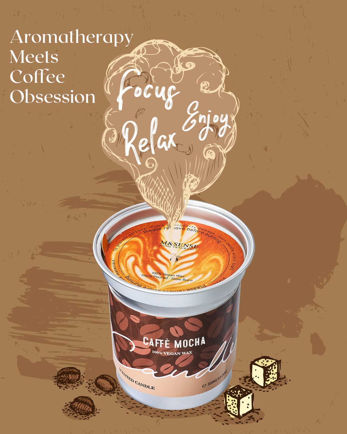 M&SENSE Coffee Candle 460g, Mocha Scented Candles, 99 Hours Long Burning Soy Wax, Strong Scented Candles for Kitchen, Cafe, Bedroom, Warm Gourmand Candle Gift for Men & Women