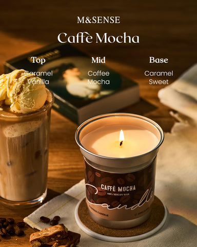 M&SENSE Coffee Candle 460g, Mocha Scented Candles, 99 Hours Long Burning Soy Wax, Strong Scented Candles for Kitchen, Cafe, Bedroom, Warm Gourmand Candle Gift for Men & Women