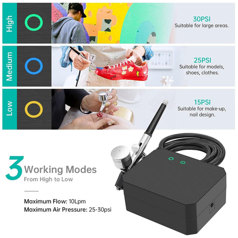 Powate Airbrush Kit Airbrush Compressor Dual-Action Multi-Function Airbrush Set with Compressor Portable Air Brush Set for Cake Decoration, Makeup, Art Craft, Nail Design,Black