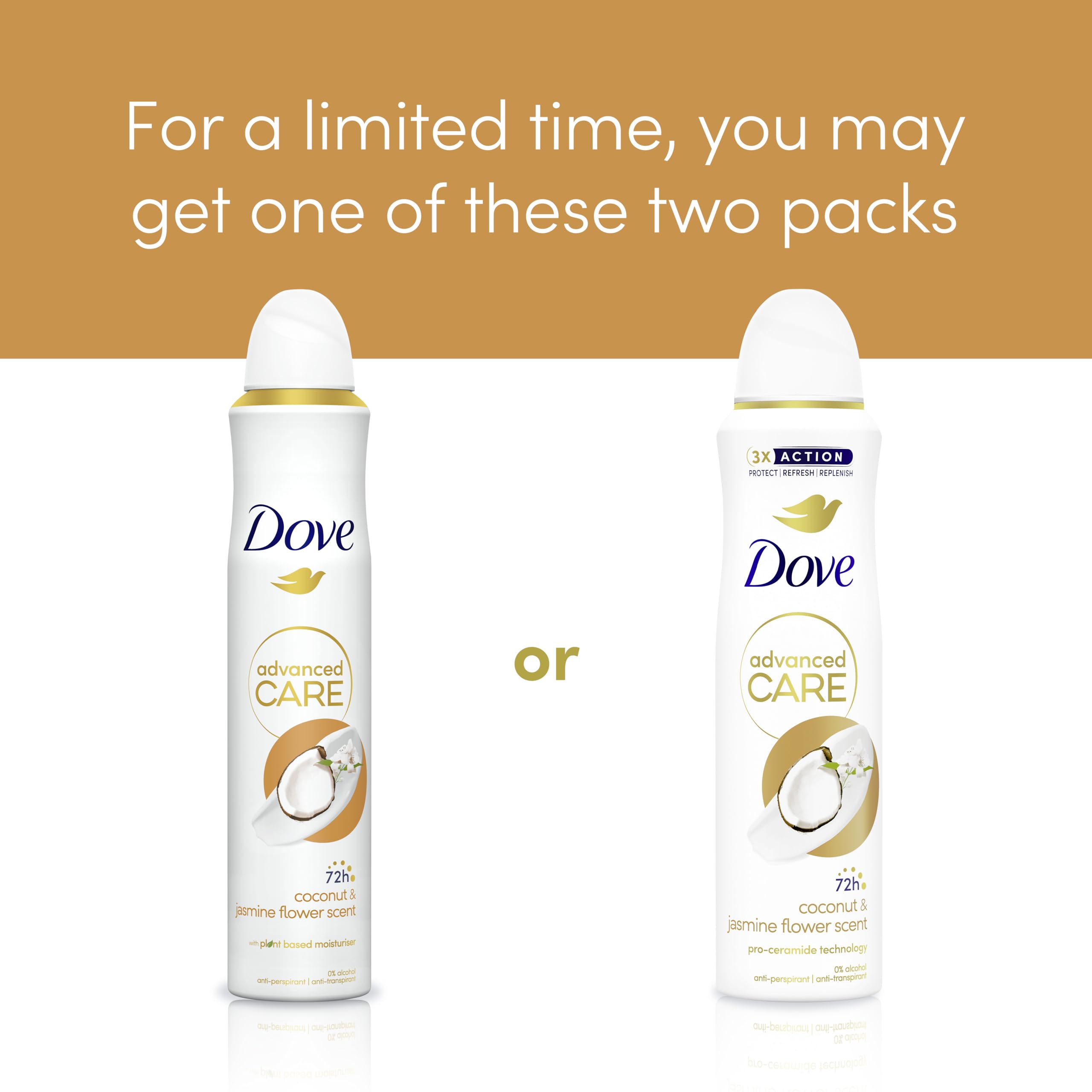 Dove Advanced Care Coconut & Jasmine Flower Scent Women's Antiperspirant Deodorant Body Spray with Pro-Ceramide technology for 72 hours of protection 200 ml