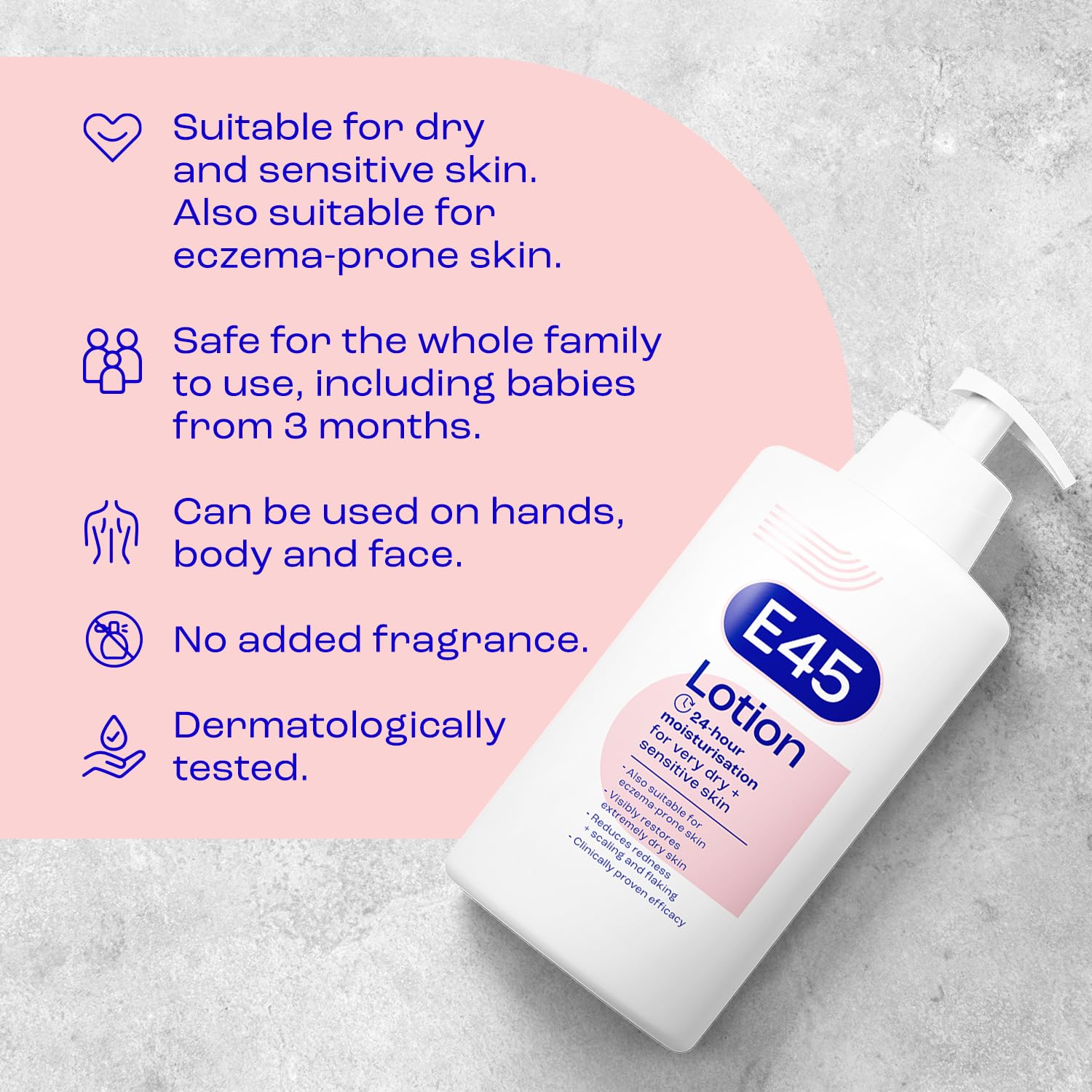 E45 Moisturising Lotion 500 ml for Dry & Sensitive Skin - Long-Lasting Hydration Protect from Dryness, Reduce Redness - Dermatological Body Moisturiser Lotion - Body Lotion - Daily Moisturiser