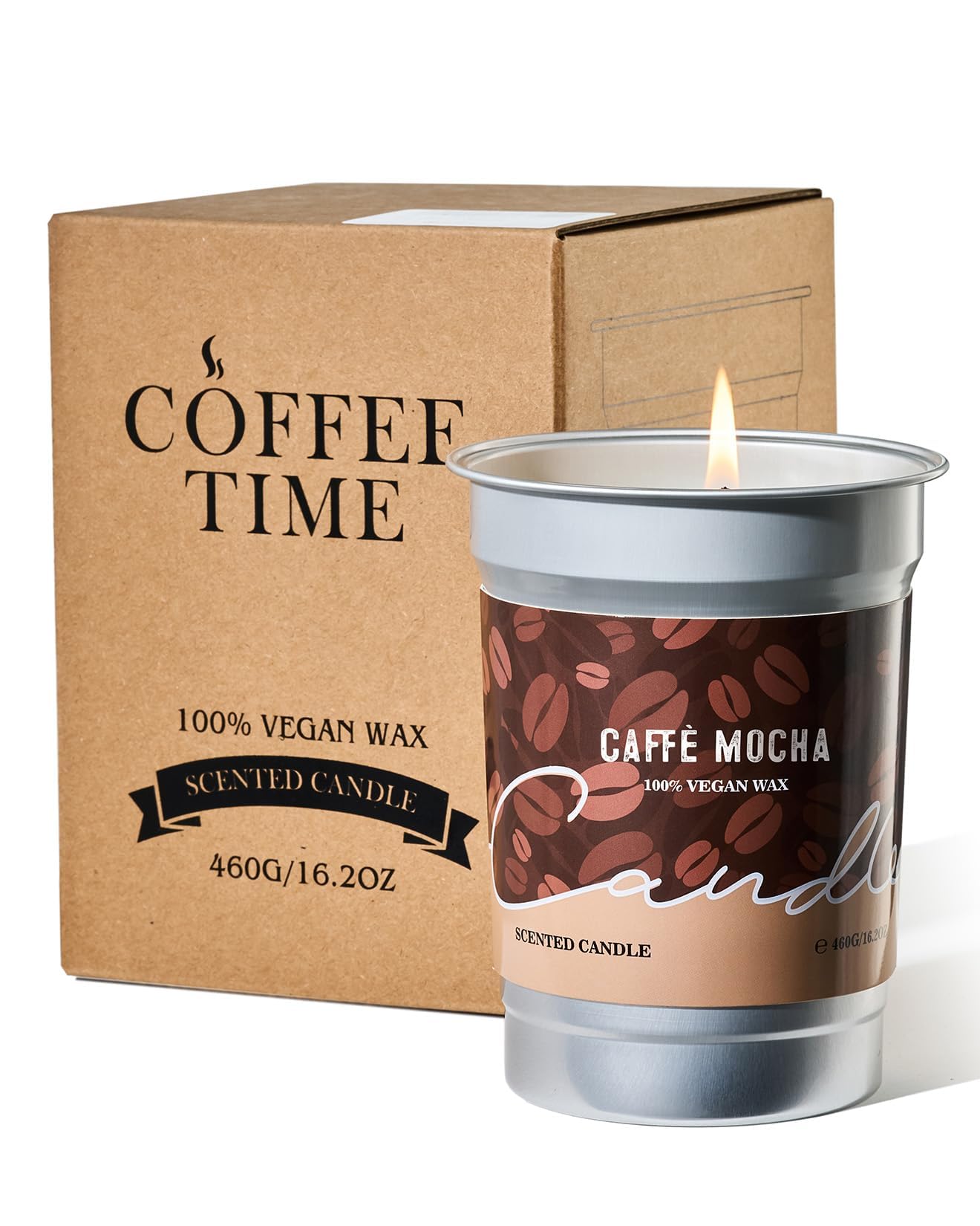 M&SENSE Coffee Candle 460g, Mocha Scented Candles, 99 Hours Long Burning Soy Wax, Strong Scented Candles for Kitchen, Cafe, Bedroom, Warm Gourmand Candle Gift for Men & Women