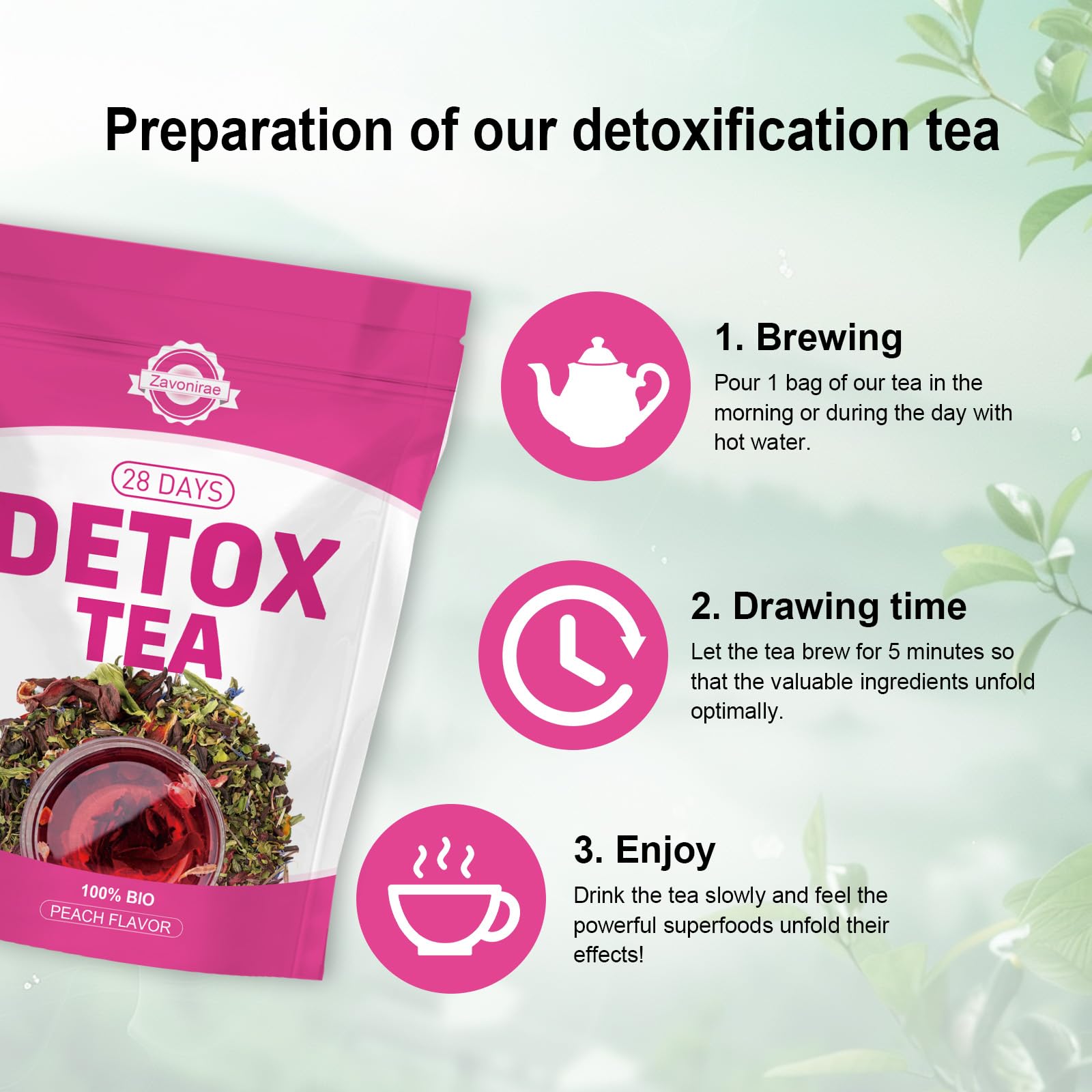 Detox Tea - 28 Days Herbal Tea | Natural Wellness Tea with Green Tea & Dandelion | Gentle Cleanse & Metabolism&Healthy Weight Support | Vegan, Caffeine-Free, Peach Flavour