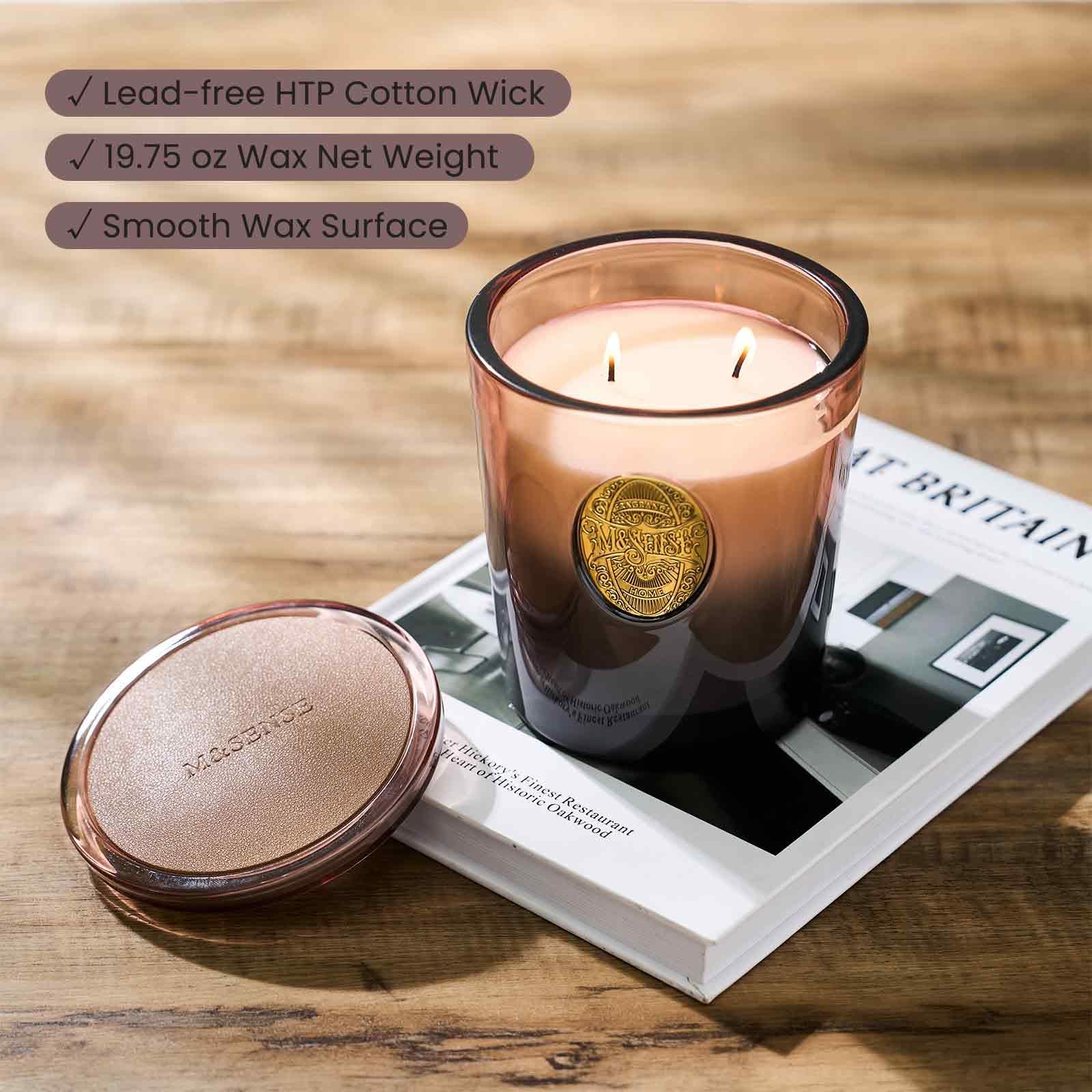 M&SENSE Scented Candles Gifts for Women 560g Mahogany Sandalwood, 2-Wick Natural Soy Wax Large Candle 110H Long Burning, Aromatherapy Candle Gift for Men, Perfect Halloween Christmas Birthday Gifts