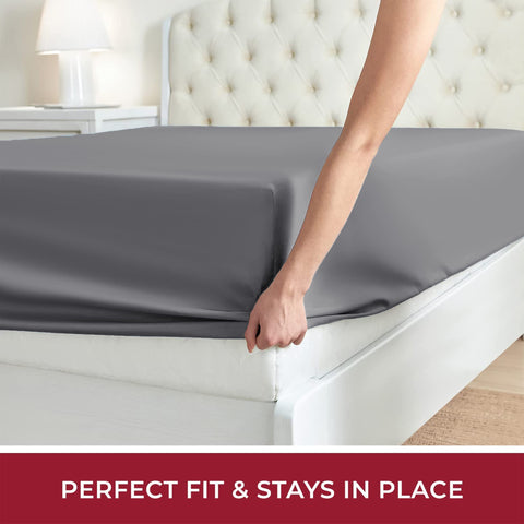 Moonlight Bedding King Size Fitted Sheets 40 Cm Extra Deep Pocket Grey Bed Sheets 16 inch Ultra Soft Bottom Sheet Brushed Microfiber Breathable Shrinkage and Fade Resistant