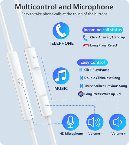 2-Pack Lightning Headphones, [MFi Certified] iPhone Headphones Wired Built-in Microphone and Volume Control Noise Cancellation，Wired Earphones Compatible with iPhone 14/14 Pro/13/12/11/XR/XS/X/8/7/SE