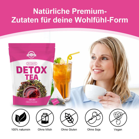 Detox Tea - 56 Days Herbal Tea | Natural Wellness Tea with Green Tea & Dandelion | Gentle Cleanse & Metabolism & Healthy Weight Support | Vegan, Caffeine-Free, Peach Flavour
