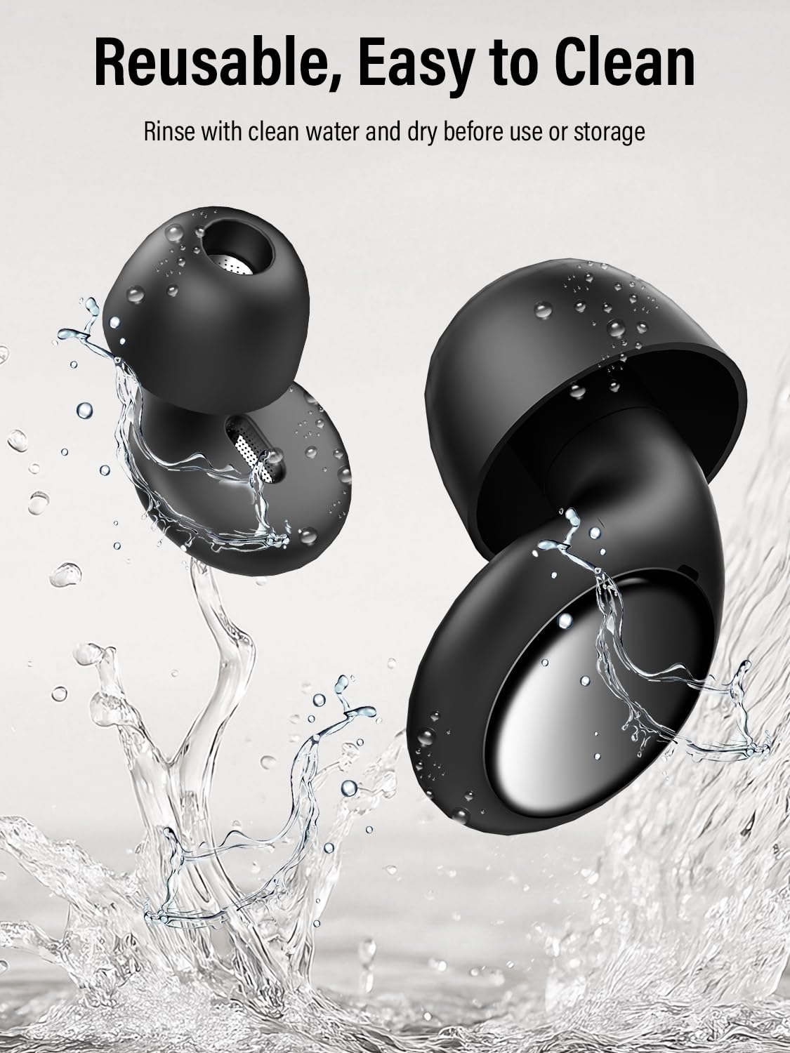 Ear Plugs for Sleep Noise Cancelling - 45dB, Customized Soft Earplugs for Concert, Reusable Waterproof Sleep earplugs for Travel/Work, with 8 Tips(S, M, L Size and Dual-Layer Earplug), Black
