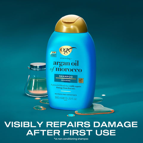 OGX Argan Oil of Morocco Repairing Shampoo, Moisturises, Restores and Strengthens, for Dry and Damaged Hair, Sulfate Free Surfactants, 385ml, packaging may vary