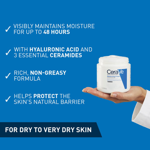 CeraVe Moisturising Cream, Face & Body, With 3 essential ceramides & hyaluronic acid, For dry to very dry skin, 454 g/16 oz