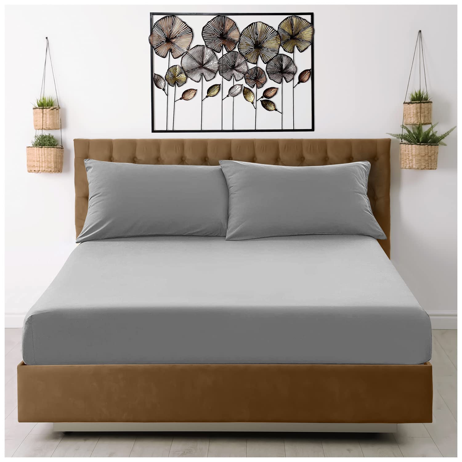 Super Dreamer Fitted Sheet Single Bed - Grey Bedding Sheet - Plain Dyed Microfiber Bedsheets (11796015)