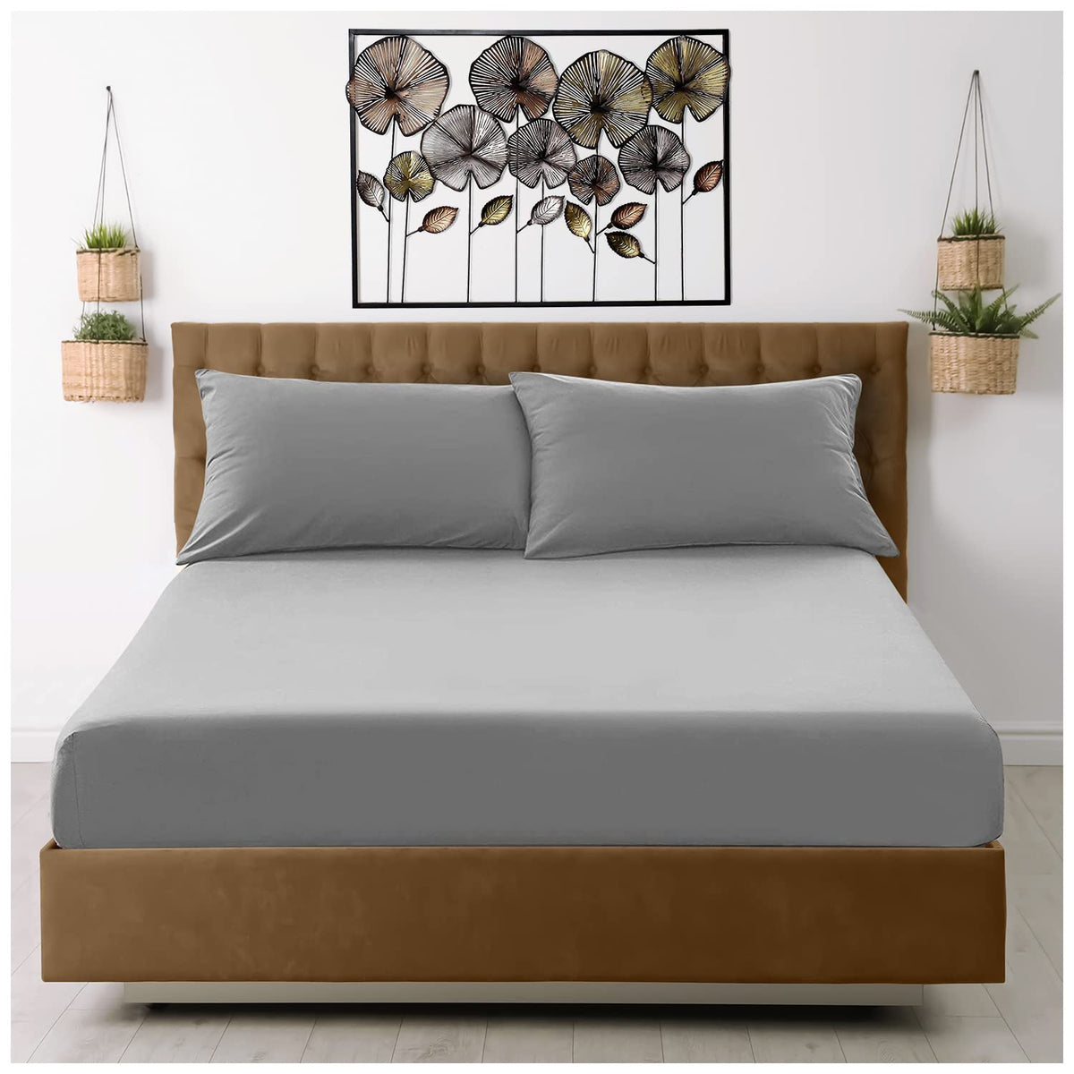 Super Dreamer Fitted Sheet Single Bed - Grey Bedding Sheet - Plain Dyed Microfiber Bedsheets (11796015)