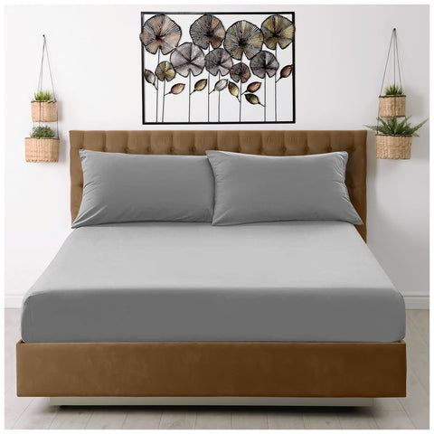 Super Dreamer Fitted Sheet Single Bed - Grey Bedding Sheet - Plain Dyed Microfiber Bedsheets (11796015)