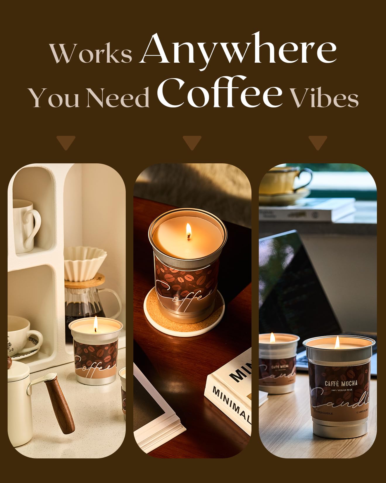 M&SENSE Coffee Candle 460g, Mocha Scented Candles, 99 Hours Long Burning Soy Wax, Strong Scented Candles for Kitchen, Cafe, Bedroom, Warm Gourmand Candle Gift for Men & Women