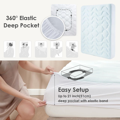 EHEYCIGA Memory Foam Mattress Topper Double Bed, Gel Mattress Pad with Extra Deep Pocket, Breathable Mattress Cover, 135x190x3cm, White