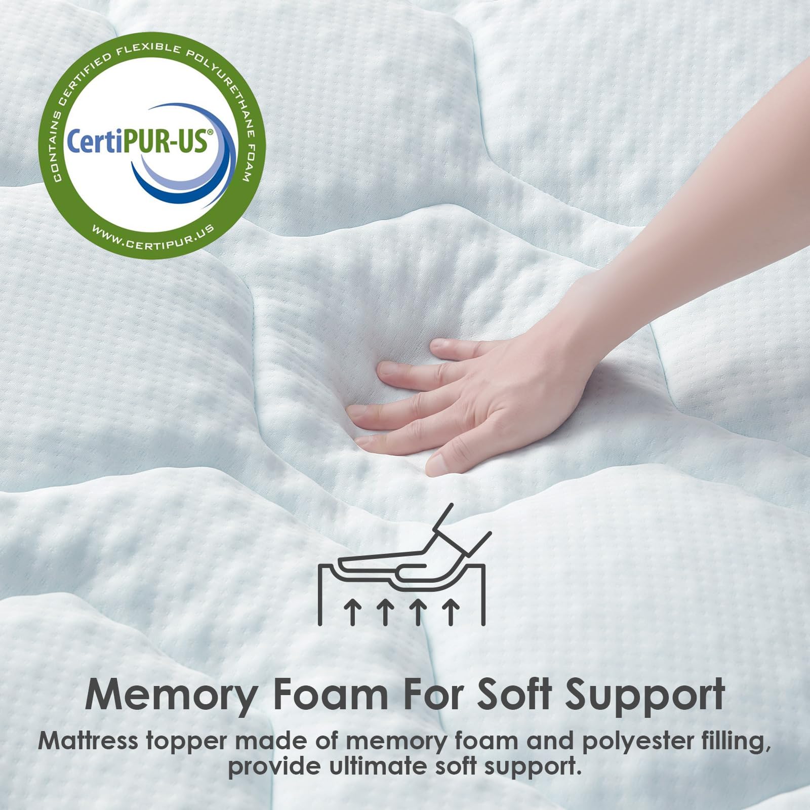 EHEYCIGA Memory Foam Mattress Topper Double Bed, Gel Mattress Pad with Extra Deep Pocket, Breathable Mattress Cover, 135x190x3cm, White