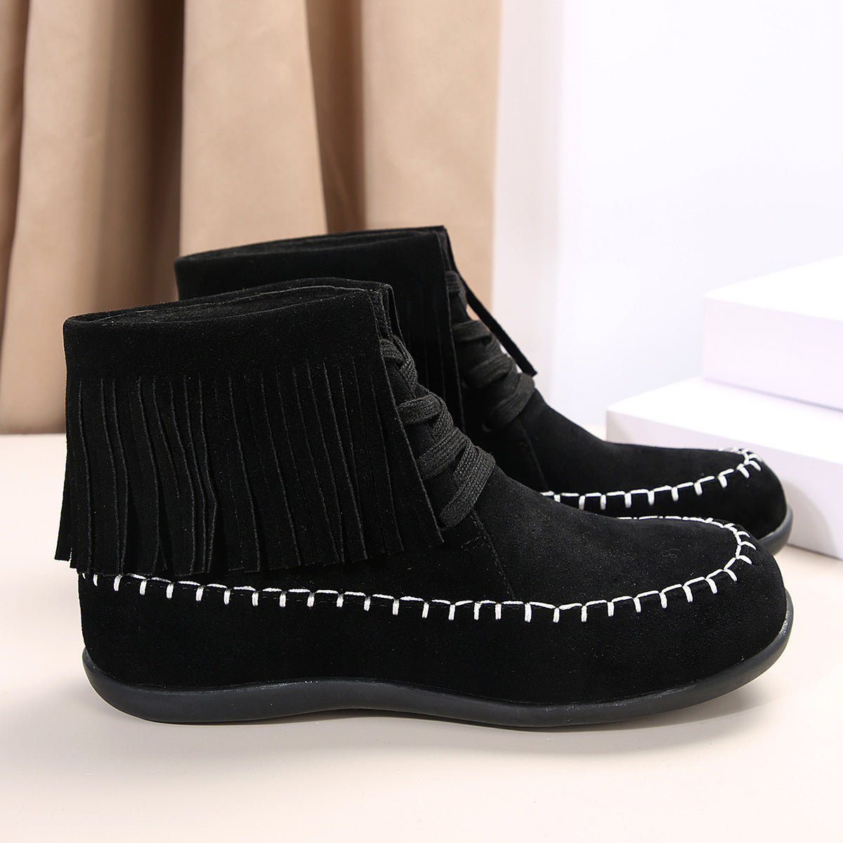 Plus Size Tassel Lace-up Booties Female