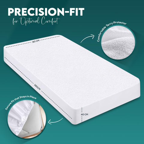 Utopia Bedding Waterproof Mattress Protector Single Bed 90 x 190 cm, Fits Up to 40 cm Deep Mattresses, Premium Terry Single Mattress Protector, All Around Elastic, Single Mattress Cover