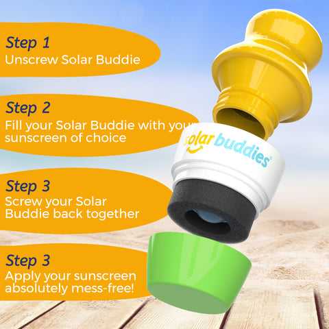 Solar Buddies Sunscreen Applicator - Green Triple - BPA-Free Refillable Roll on Sponge Sunscreen, Suncream & Lotion Applicator For Kids & Adults - Holds 3.4fl oz, Perfect Size for Travel