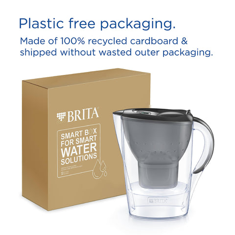 BRITA Marella Water Filter Jug Graphite (2.4L) Starter Pack incl. 3x MAXTRA PRO Pure Performance cartridge - fridge-fitting jug with digital LTI and Flip-Lid - now in sustainable Smart Box packaging