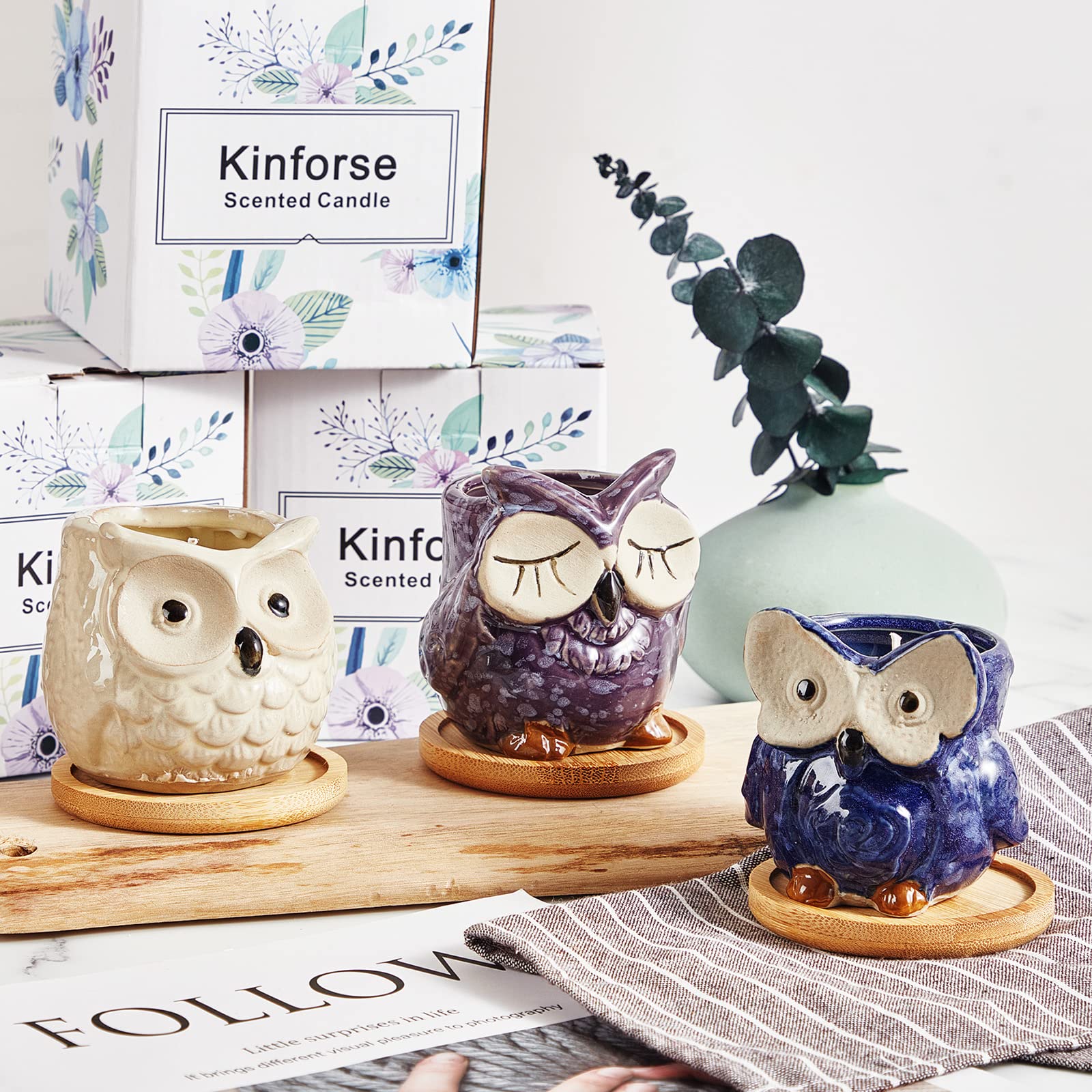 Kinforse Enchanting Owl Scented Candle Gifts for Her – Luxurious Sweet Orange Aromatherapy Candles, Unique Birthday Gifts for Women, Relaxing Bath & Home Set for Best Friends, Wife, Mother