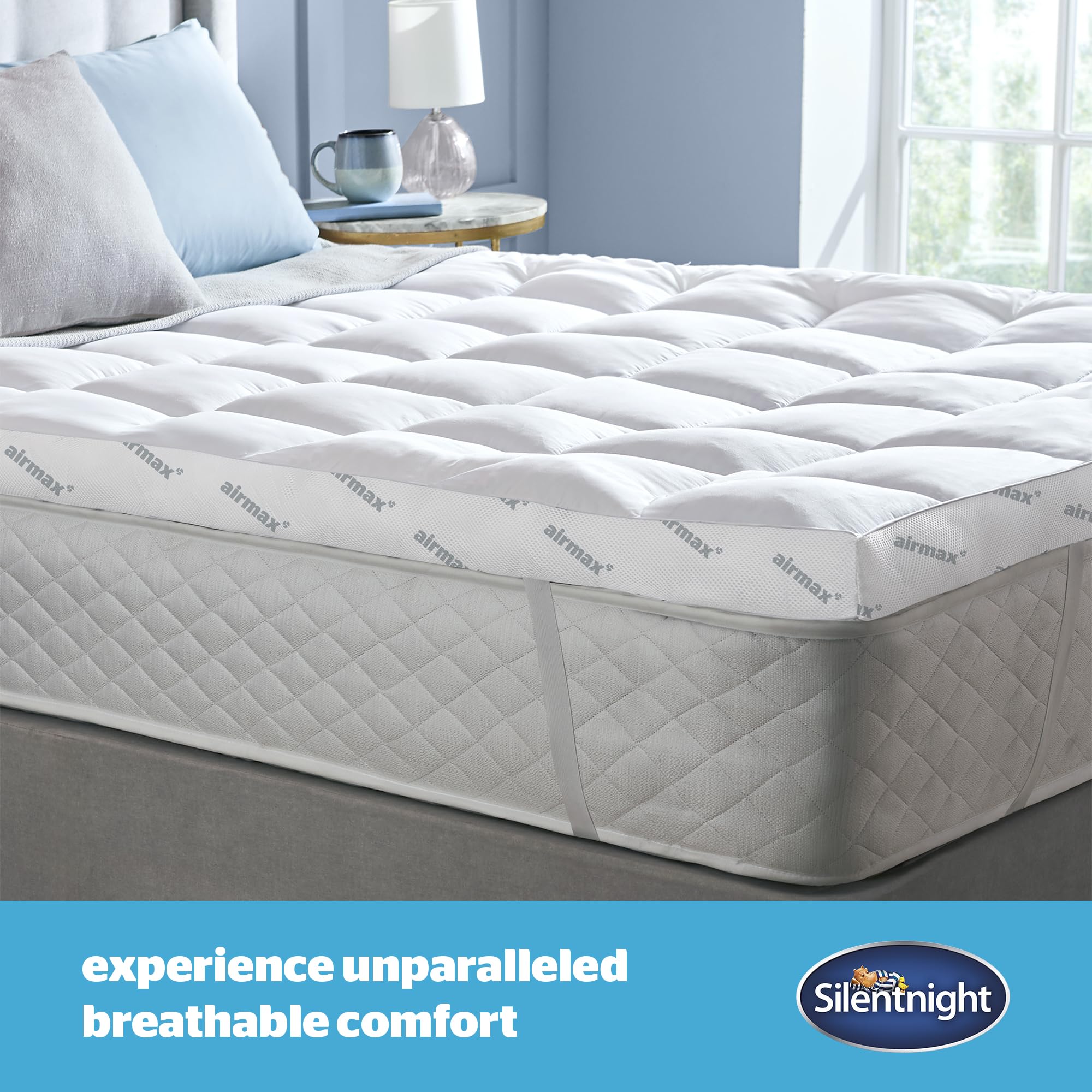 Silentnight Airmax 1000 Double Mattress Topper - Extra Thick Deep Fitted Mattress Enhancer with 10cm Thick Cushioning, Mesh Sides to Increase Airflow and Elasticated Straps - Double - 190x135cm