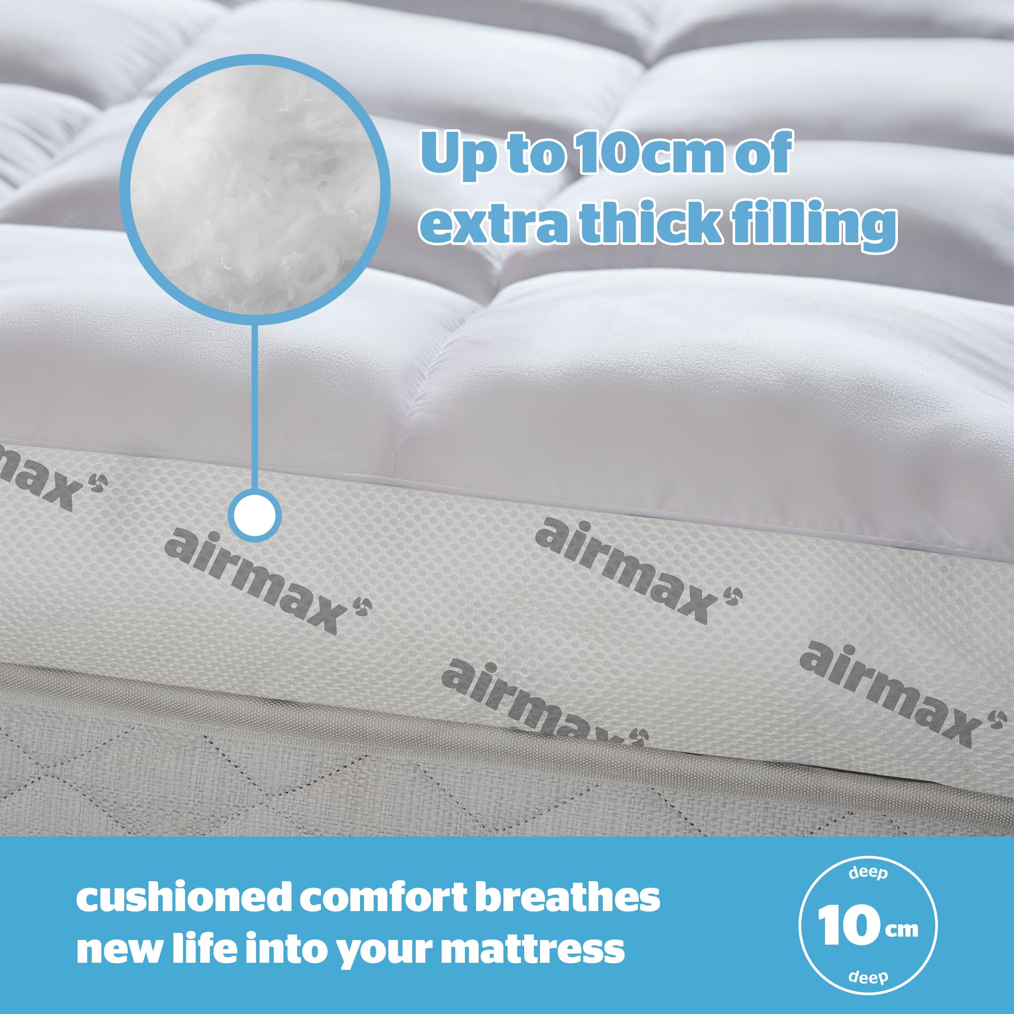 Silentnight Airmax 1000 Double Mattress Topper - Extra Thick Deep Fitted Mattress Enhancer with 10cm Thick Cushioning, Mesh Sides to Increase Airflow and Elasticated Straps - Double - 190x135cm