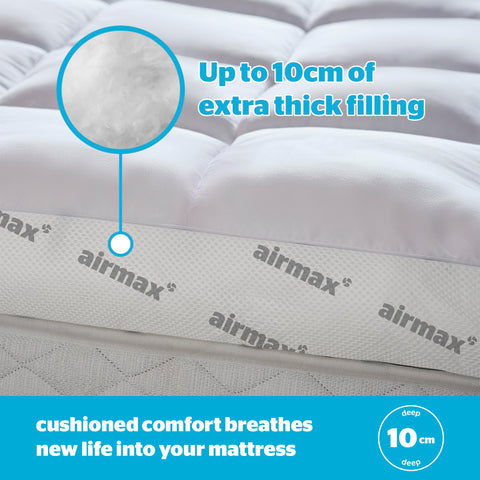 Silentnight Airmax 1000 Double Mattress Topper - Extra Thick Deep Fitted Mattress Enhancer with 10cm Thick Cushioning, Mesh Sides to Increase Airflow and Elasticated Straps - Double - 190x135cm