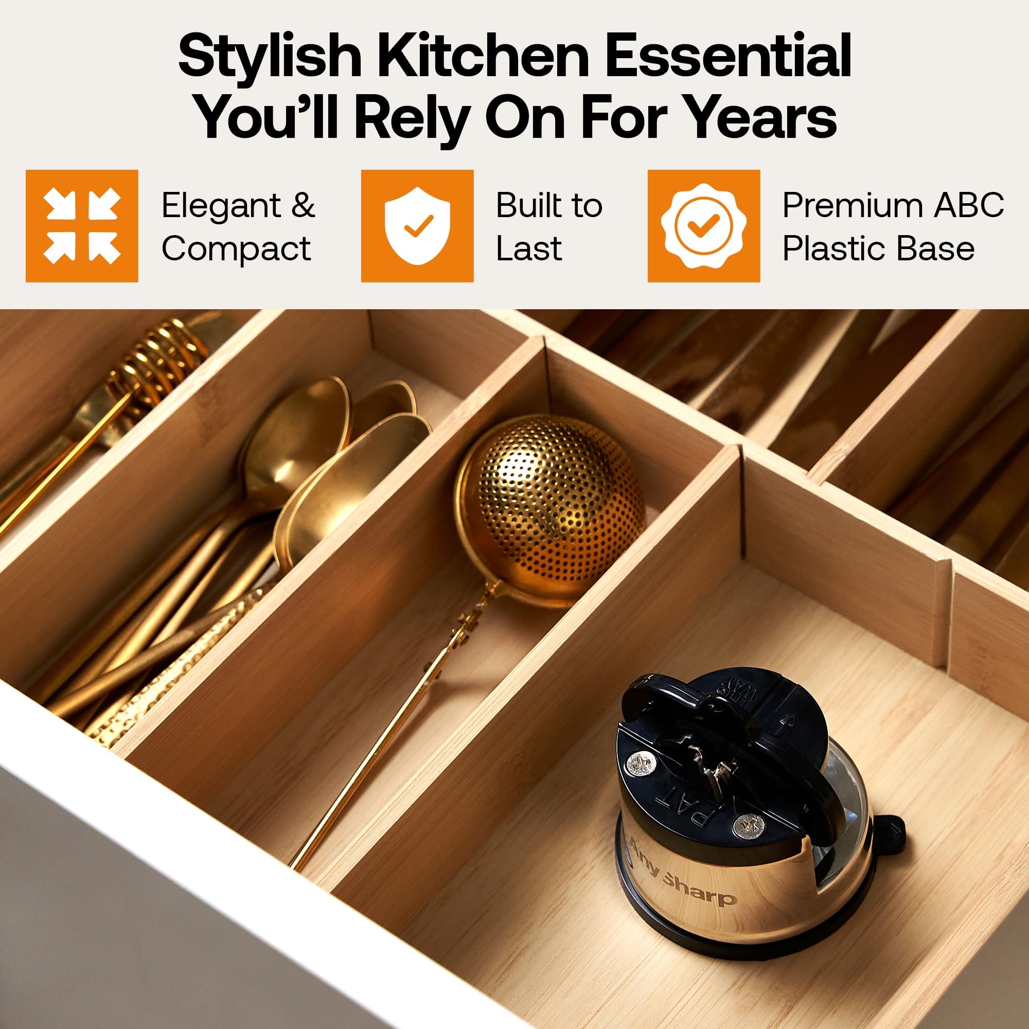 AnySharp Knife Sharpener, Hands-Free Safety, PowerGrip Suction, Safely Sharpens All Kitchen Knives, Ideal for Hardened Steel & Serrated, World's Best, Compact, One Size, Silver