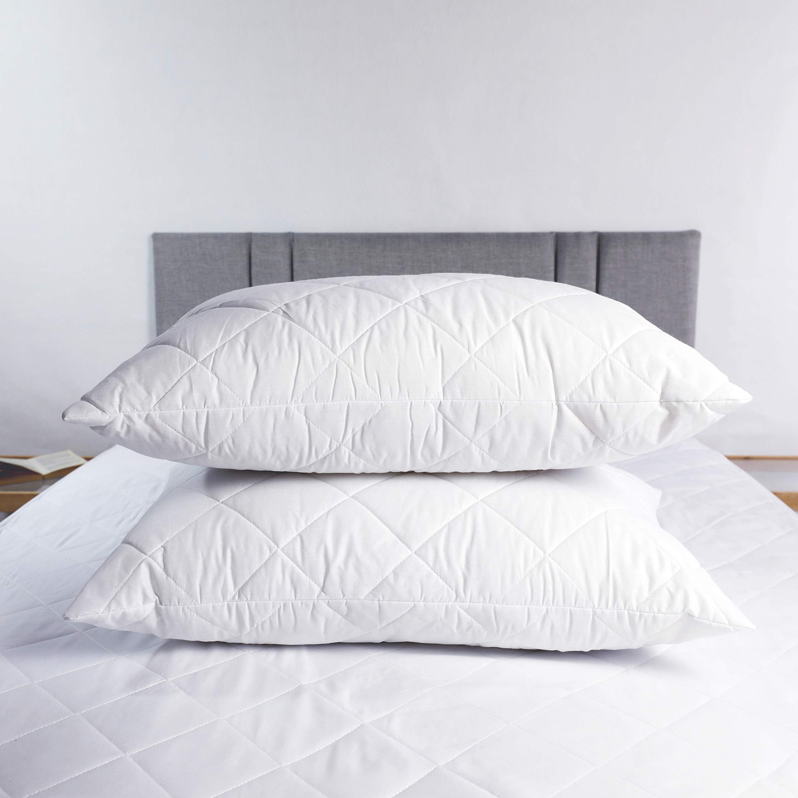Adam Home Pillows 2 Pack Hotel Quality with Quilted Cover Hypoallergenic & Dust Mite Resistant Filling – Ideal for Stomach, Back and Side Sleepers Down Alternative Hotel Pillows
