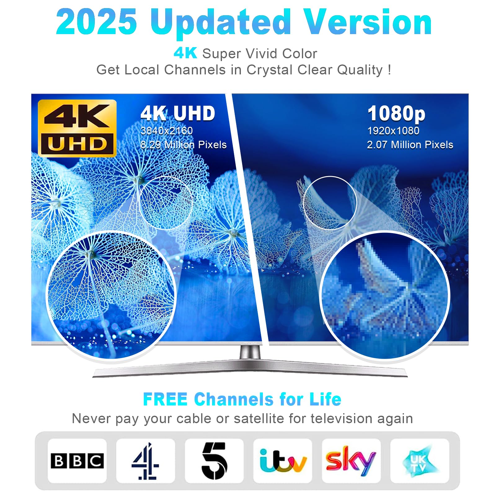 Digital TV Aerial 350+ Miles Long Range - Amplified HD TV Antenna Indoor for Freeview TV Support 4K 1080P (Bright Black)