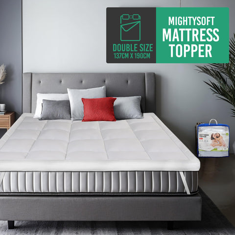 MightySoft Mattress Topper Double Bed 10cm Thick - Quilted, Extra Deep, Ultra Fluffy and Breathable Microfiber Topper, Securely Fits with Elastic Straps, Enhances Comfort & Supports Restful Sleep