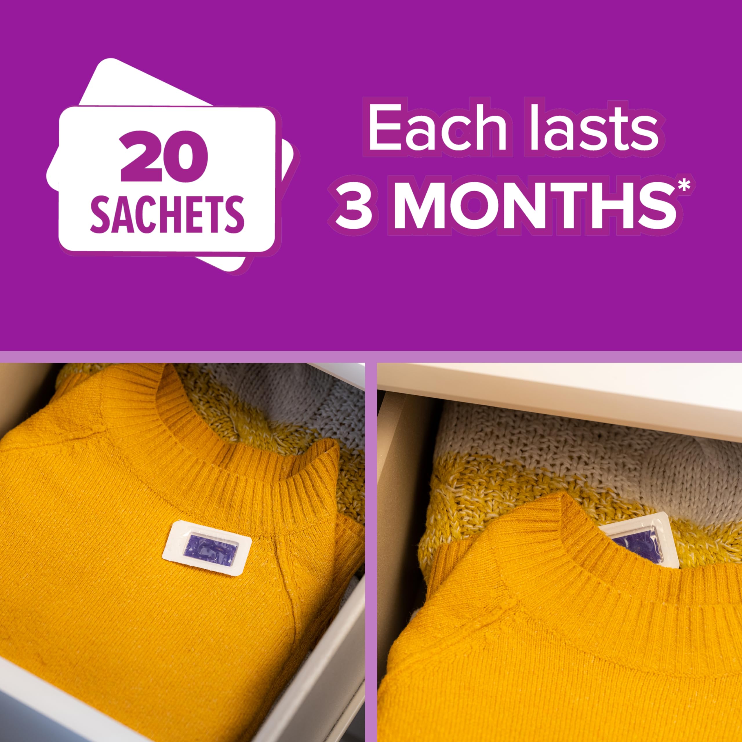 Acana Sachet Moth Killer 20 Pack- For Drawers & Storage- Protects Clothing & Bedding- Lasts 3 Months