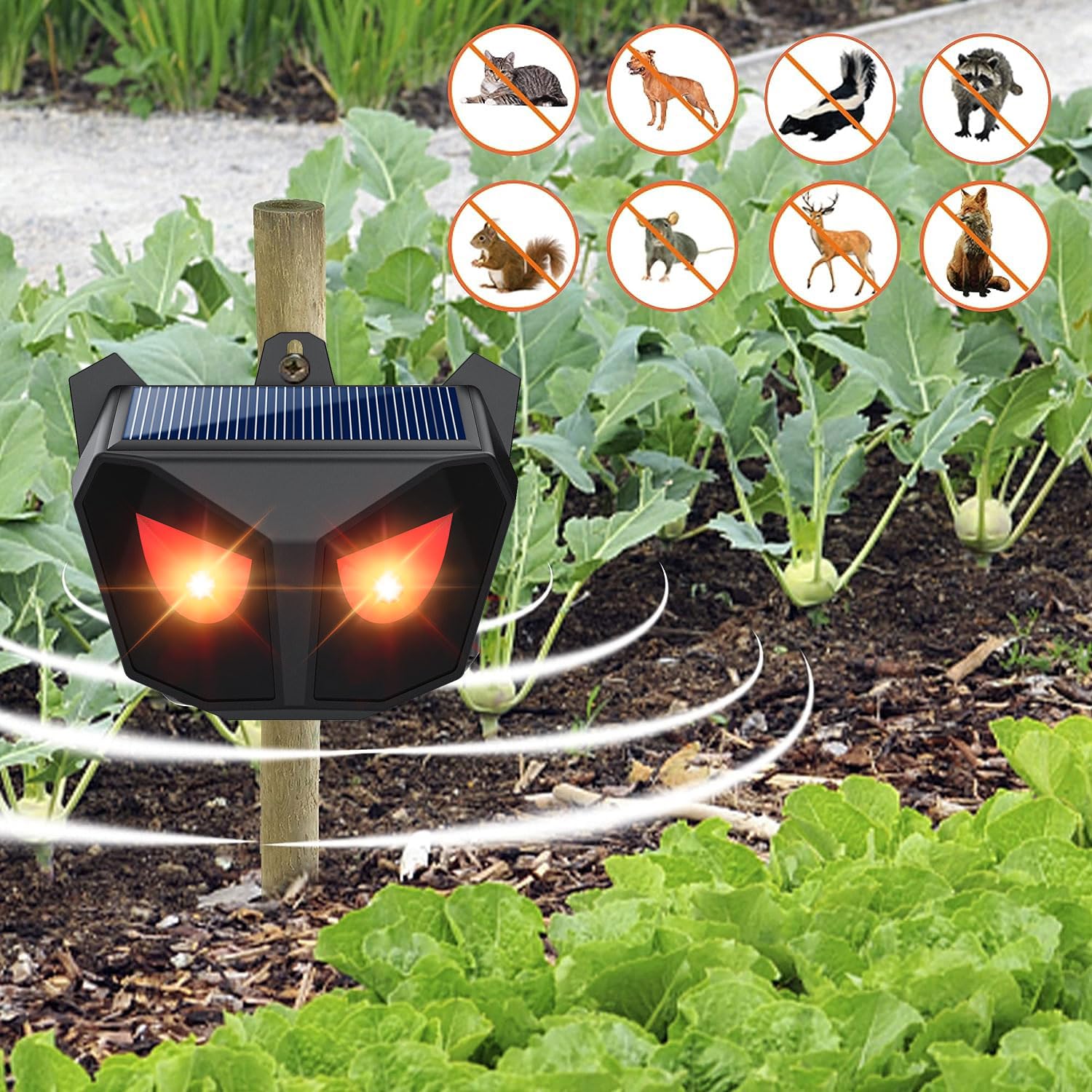 LOFFU Animal Repeller （Pack of 2）, Solar Nocturnal Animal Repeller with Two Red Flashing Lights, Water Repellent Repeller for Cats Dogs Foxes Birds Skunks