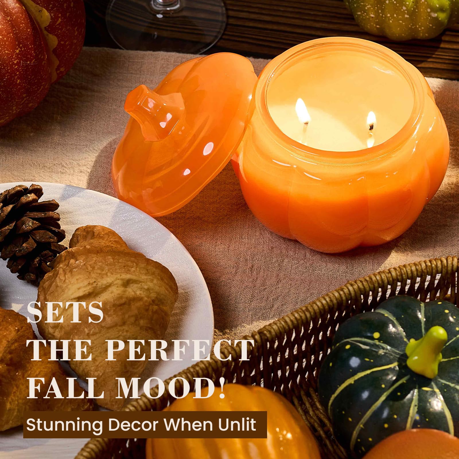 M&SENSE Halloween Pumpkin-Shaped Scented Candles 410g Autumn Pumpkin Spice Candle Pumpkin Apple Pie 85Hours Long Burning Natural Soy Candle for Gift Thanksgiving Halloween Party