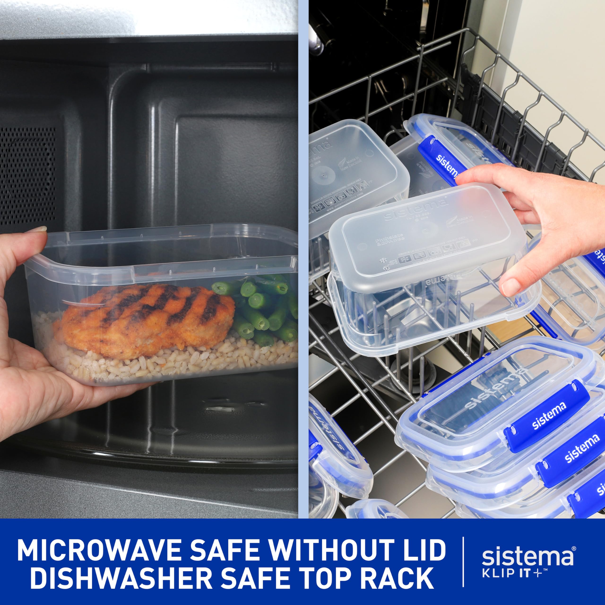 Sistema KLIP IT PLUS Leakproof Food Storage Containers | 1 L | Airtight, Stackable & Nestable Meal Prep Containers with Lids | School Lunch Boxes | BPA-Free | 3 Count