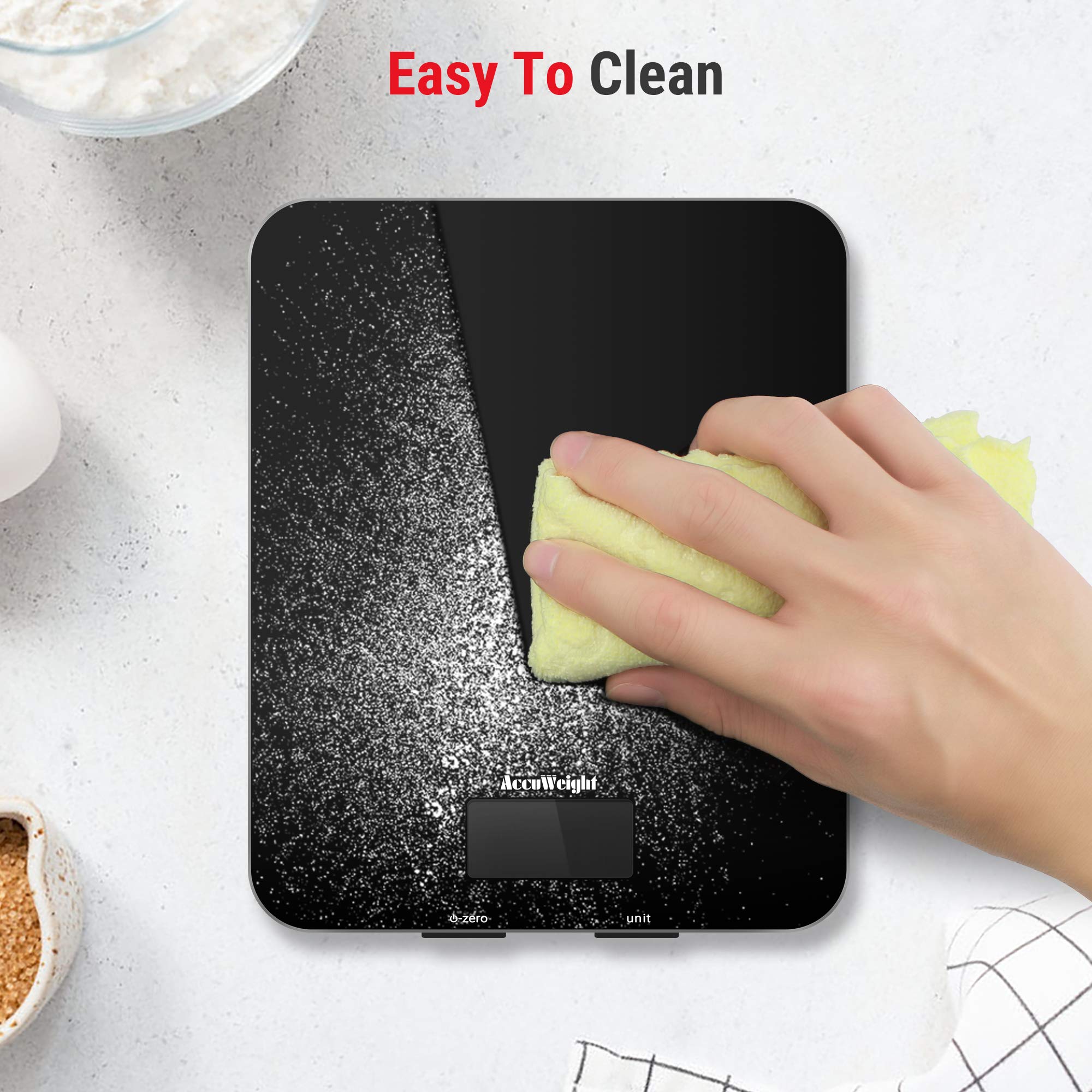 ACCUWEIGHT 201 Digital Kitchen Scales with Tempered Glass Platform (Batteries included), Electronic Weighing Food Scale with Backlit LCD, Multifunction for Office School Home Baking Cooking, 5kg/11lb