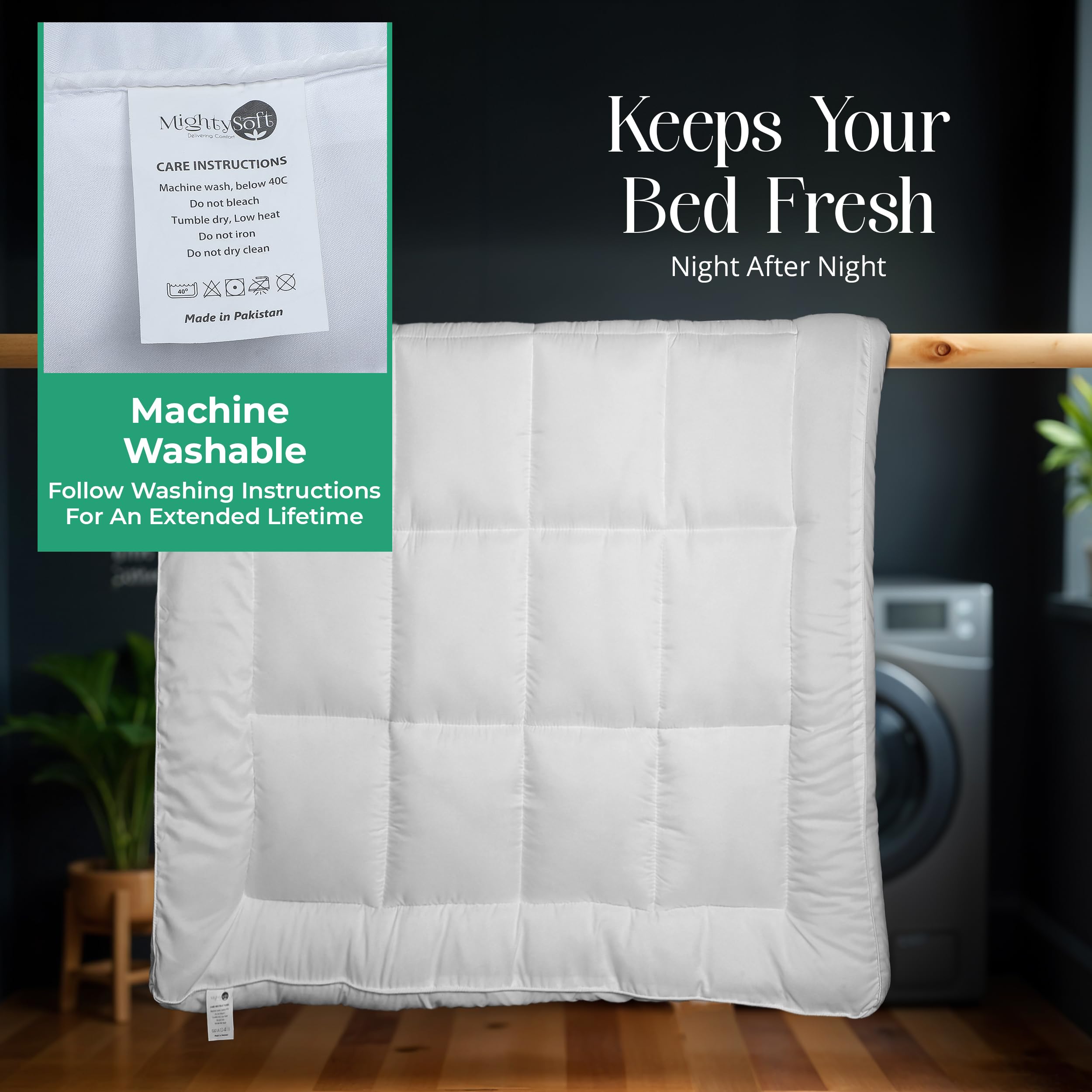 MightySoft Mattress Topper Double Bed 10cm Thick - Quilted, Extra Deep, Ultra Fluffy and Breathable Microfiber Topper, Securely Fits with Elastic Straps, Enhances Comfort & Supports Restful Sleep