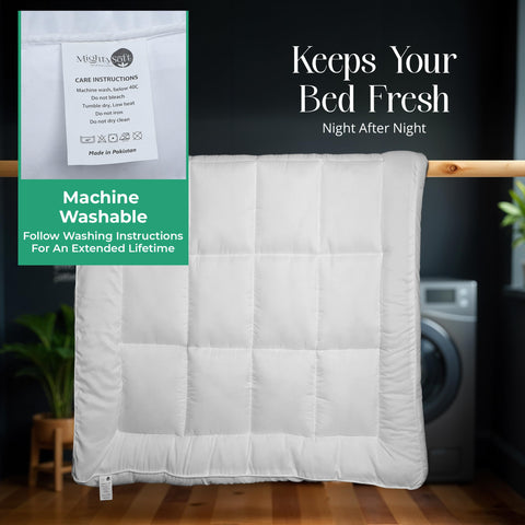 MightySoft Mattress Topper Double Bed 10cm Thick - Quilted, Extra Deep, Ultra Fluffy and Breathable Microfiber Topper, Securely Fits with Elastic Straps, Enhances Comfort & Supports Restful Sleep