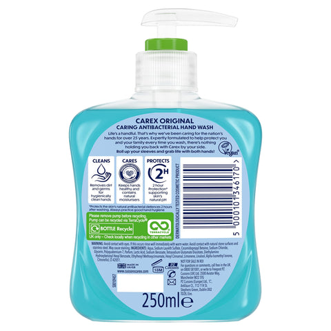 Carex Original Antibacterial Hand Wash, Clean & Protect Hands, Bulk Buy, Pack of 6 x 250 ml (Packaging may vary)