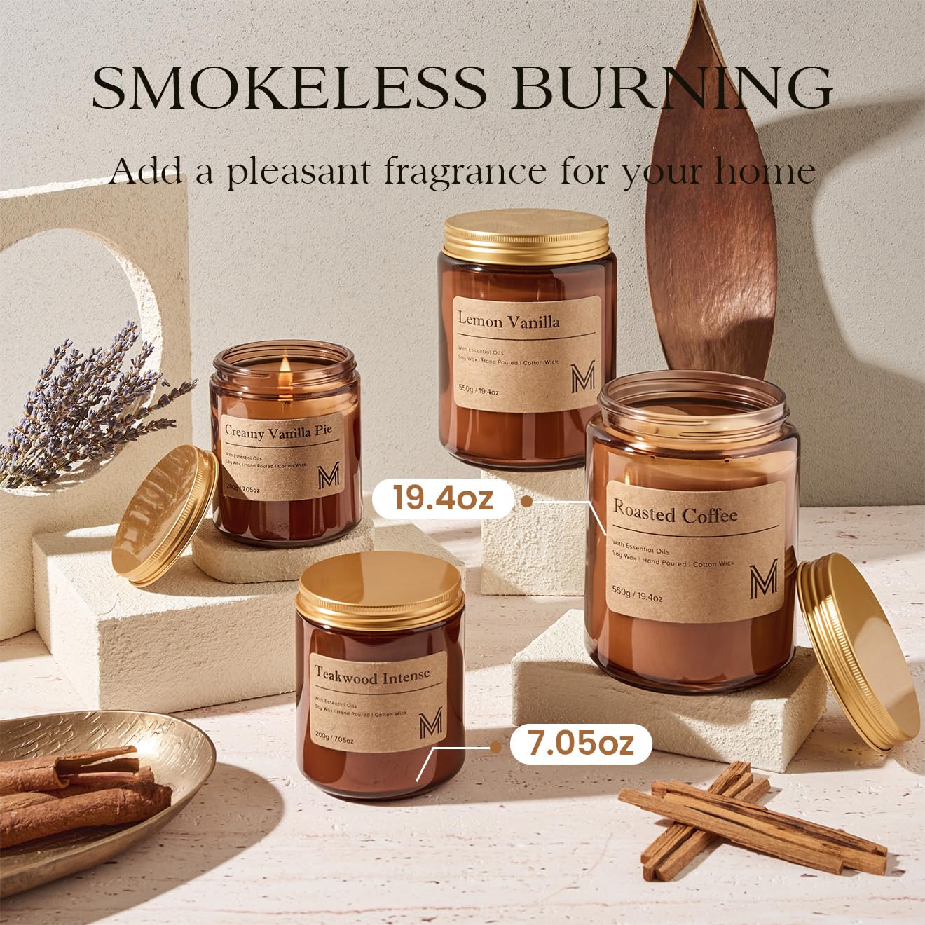 M&SENSE Scented Candles Gifts for Women 550g Santal 2-Wick Natural Soy Wax Large Candles 110H Long Burning Aromatherapy Candles Gift for Men, Perfect Halloween Christmas Gifts
